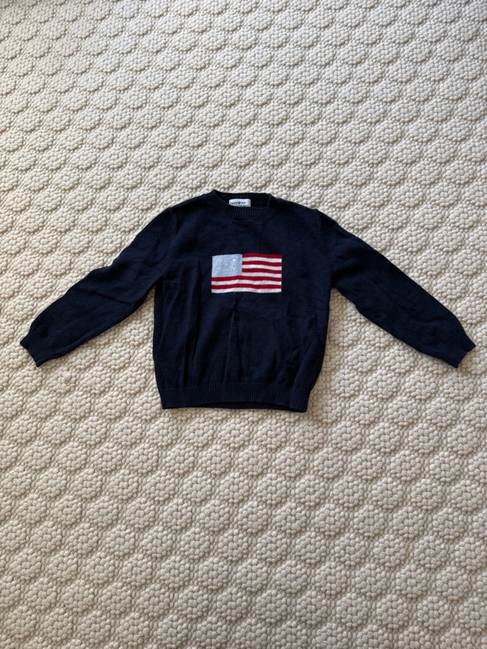 Kids Navy Crewneck Sweater with Flag Motif